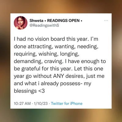An important realization for the year: I had no vision board. I'm done attracting, wanting, and needing. This year is about being grateful for what I already possess.