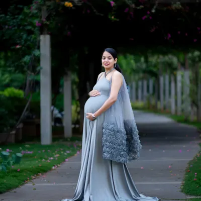 This flowing grey gown is one of the favorites from our collection for outdoor shoots. It creates beautiful movement and a soft, ethereal look.