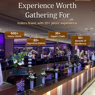 This is the experience we promise, built over 20 years. A grand buffet line that showcases our scale, with over 35 expert chefs and more than 82 signature dishes that have delighted 500+ happy clients.