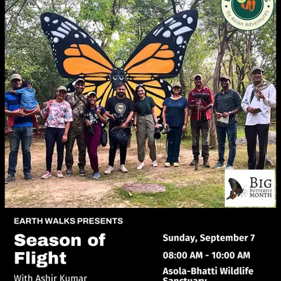A happy group photo from our "Season of Flight" butterfly walk at Asola-Bhatti Wildlife Sanctuary. Our walks bring together a community of people who share a curiosity and love for nature.