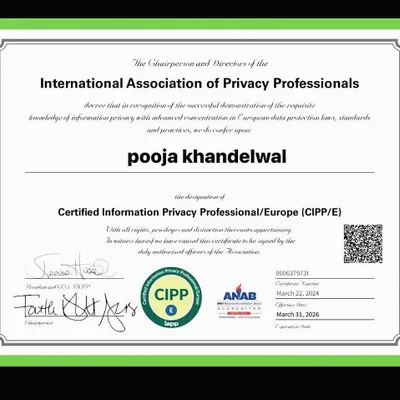 This CIPP/E certification represents my commitment to mastering European data protection laws. It allows me to offer businesses globally recognized expertise in GDPR compliance and information privacy management.