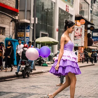 This "purple fairy" photoshoot was so much fun. This shot captures a feeling of freedom and joy as I walk through the streets of Bengaluru.
