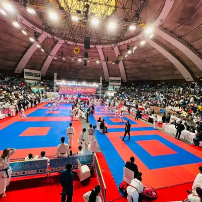 The grand stage of the India Open International Karate Championship 2023 at Talkatora Indoor Stadium. An arena where our athletes proved their mettle against international competition.