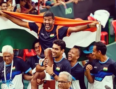 A moment of pure pride and honor. Carrying tennis legend Rohan Bopanna on my shoulders as he bids a final goodbye to his incredible 21-year Davis Cup career. These are the moments we live for.