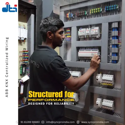 Here, one of our engineers is making final adjustments to an ABB KNX centralized wiring panel. This structured approach is designed for performance and reliability, forming the robust heart of your smart home's electrical system.