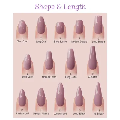 Not sure which nail shape is for you? Use our Shape & Length guide to explore popular options like oval, square, coffin, and stiletto in various lengths.