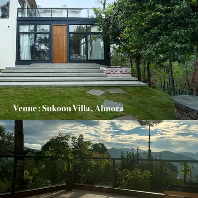 Our retreat venue, Sukoon Villa in Almora, is a sanctuary nestled in the mountains. It's a place designed for peace, with stunning views that help you disconnect from the outside world and reconnect with yourself.
