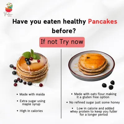 Have you eaten healthy pancakes before? Mine are made with oats flour, making them a gluten free option. They are low in calories, have no refined sugar, and are enriched with whey protein to keep you fuller for longer.