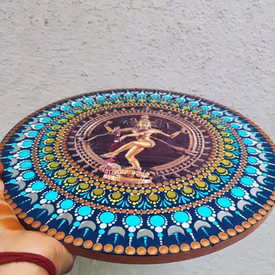 A close up of my Nataraja dot mandala painting. Every dot is placed with intention to create this intricate design celebrating the cosmic dance of Shiva.