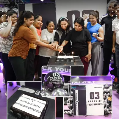 Celebrating three incredible years of togetherness. Our members and staff cut the anniversary cake, marking another milestone for our fitness family.