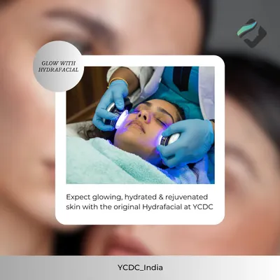 The HydraFacial experience includes LED light therapy. Here, blue light is used to target and kill acne-causing bacteria, while red light helps reduce inflammation and stimulate collagen.