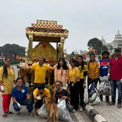 Our crew during a plogging drive on Karnataka Rajyotsava day. We collected bags of litter while celebrating our city, combining our passion for running with environmental responsibility.