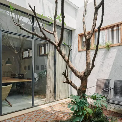 Our office courtyard, with its central frangipani tree, brings light and peace into the workspace. It serves as a perfect spot for team lunches and breakout moments, connecting our team with nature throughout the day.