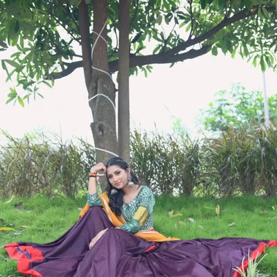 Embracing the spirit of Navratri in a traditional chaniya choli. This isn't just an outfit; it's a connection to the culture and the vibrant energy I bring to every Garba event.