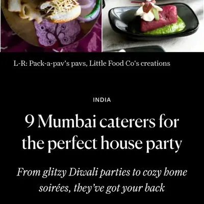 It's always an honour to be featured. Condé Nast Traveller named us one of the "9 Mumbai caterers for the perfect house party," recognizing our ability to handle everything from glitzy Diwali parties to cozy home soirées.