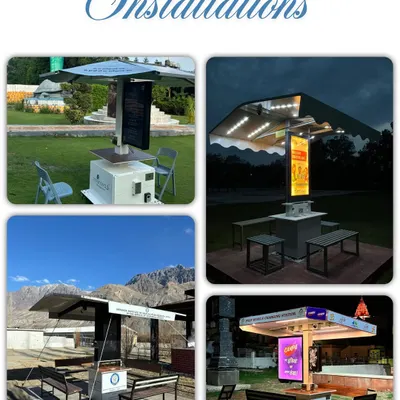 A collage of our diverse installations, from a portable patio on a green lawn to a permanent shelter in the high mountains of Ladakh. This graphic was created to celebrate four years of our innovative journey.