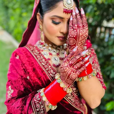 A close-up showcasing the heart of my craft. This traditional bridal mehndi features dense, detailed patterns covering the hands, a symbol of celebration and joy.