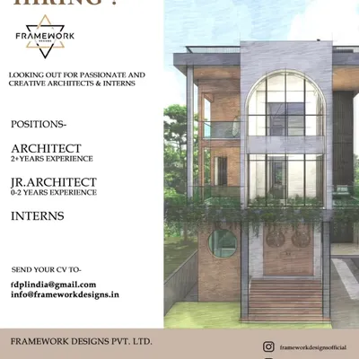 A posting for Framework Designs in Pune, seeking architects with 0-2 years of experience and senior architects with over 2 years. This showcases opportunities for career progression within a single firm.
