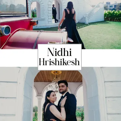 A cinematic shot featuring a vintage car and grand architecture, creating a sense of timeless romance and elegance for this pre-wedding shoot.