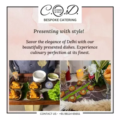 Presenting our appetizers with style. This collage shows two examples of our plating, featuring fried snacks served on a banana leaf and kebabs arranged on a textured platter, demonstrating our blend of traditional and modern presentation.