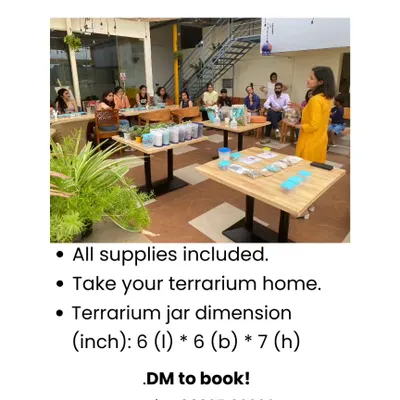 An announcement for one of our open terrarium workshops. We always make sure to include all the details, so you know exactly what to expect.
