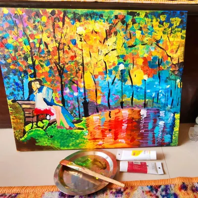 Colours heal me, define me, and make me happy. This vibrant painting of a couple on a bench is a reflection of the joy and connection that art can bring into our lives.