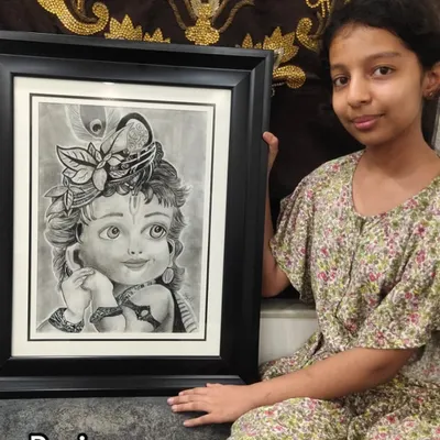 I am so proud of my student Pari, who framed the beautiful Krishna portrait she drew in our online sketching class. It's wonderful to see students take such pride in their work.