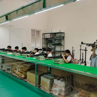 A full house of young shooters at our Greenwood Bannerghatta center. Here, students learn the fundamentals of air rifle shooting, developing skills that will serve them both in the sport and in life.