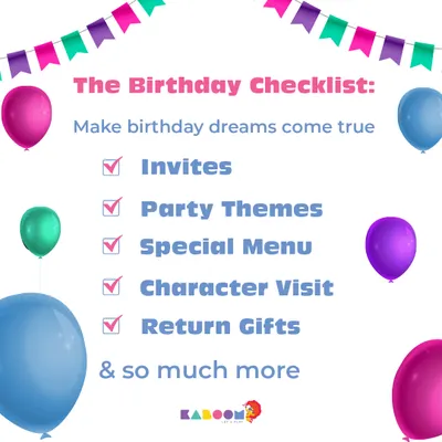Planning a party? We've got you covered! Our all-inclusive birthday checklist shows how we handle everything from invites and themes to a special menu and character visits, so you don't have to worry about a thing.