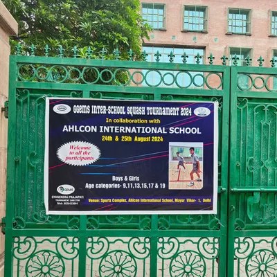The official welcome banner for our 2024 Inter-School Squash Tournament at Ahlcon International School, a key venue partner for our events.