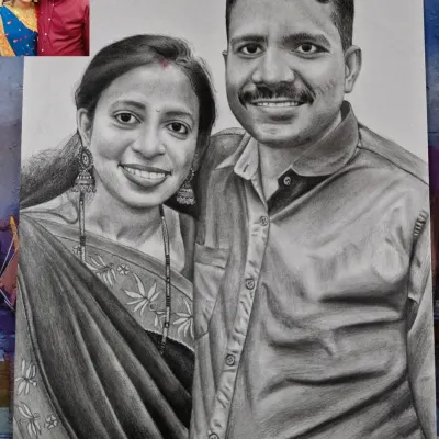 Here is the side-by-side comparison for a commissioned couple portrait. My process involves studying the source photo to translate your digital memory into a hand-drawn artwork you can hang on your wall.