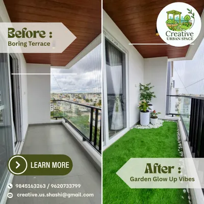 This is one of my favorite transformations. A standard, boring apartment balcony becomes a fresh and inviting green corner with the simple addition of high-quality artificial grass and a few minimalist planters. It's a perfect garden glow-up.