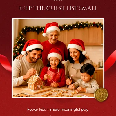 A December birthday deserves extra magic. This image from our Christmas celebration shows a family enjoying a gingerbread house decorating activity, creating warm and meaningful memories together.