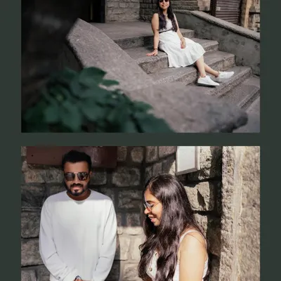 A casual and cool pre-wedding shoot in the city. We use the urban landscape, from stone steps to leafy corners, to create a modern and relaxed vibe for the couple's portraits.