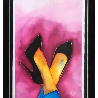 "Keep your Heels, Head and Standards high!" This Coco Chanel quote inspired my watercolor painting of these black stilettos. It's a celebration of confidence and style, captured with a splash of color.