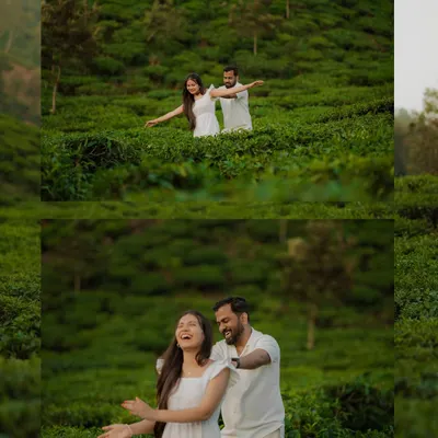 Laughter echoing through the tea gardens. We love capturing these joyful, uninhibited moments during our pre-wedding shoots, letting the couple's personality shine through.