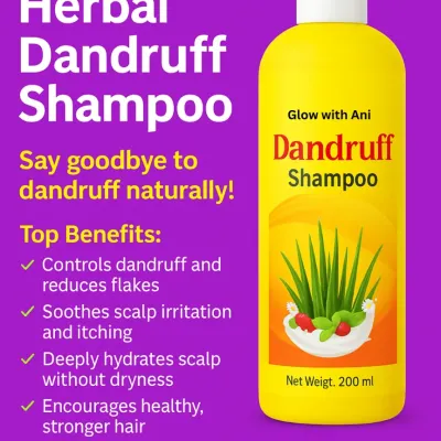 Say goodbye to dandruff naturally with my Herbal Dandruff Shampoo. It is made to control flakes, soothe an itchy scalp, and deeply hydrate without causing dryness. It is safe for regular use on all hair types.