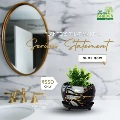 Make a serious statement with our black marble metal planter. For just ₹550, this pot adds a touch of luxury to any bathroom or tabletop.