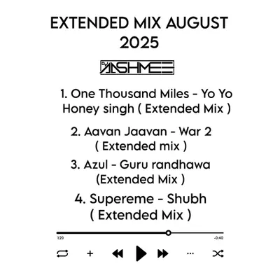 Here is the tracklist for my Extended Mix pack from August 2025. It features club-ready versions of hits from Yo Yo Honey Singh, Guru Randhawa, and Shubh, all edited with a proper intro and outro for seamless mixing.