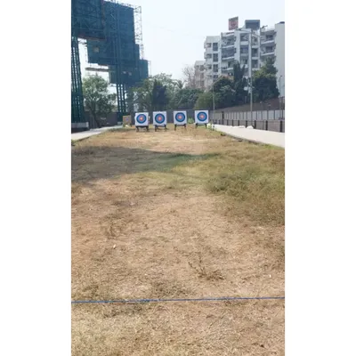 A view of our long-distance archery range in Bandra, with targets set up at 30, 50, 60, and 70 meters. This is where our advanced archers train for competitions.