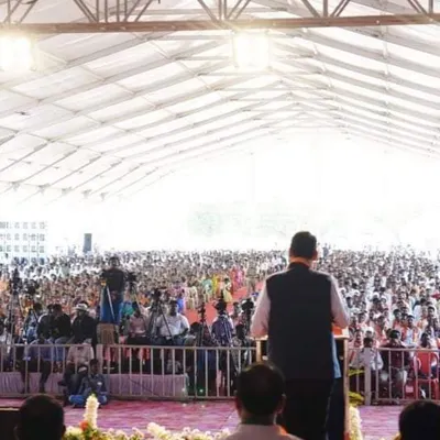 We have the capacity to manage events of any size, including this political rally for over 8000 people. This image, taken from the stage, shows the vast crowd accommodated comfortably within one of our large-scale German hanger tent structures.
