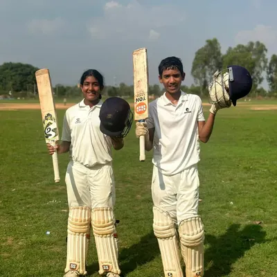 The century twins, Manan and Uma, celebrating their incredible partnership. It's a proud moment to see our U-14 players, a boy and a girl, both scoring hundreds in the same match, showcasing the depth of talent we nurture.