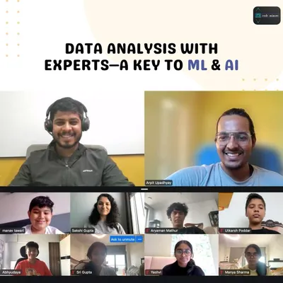 A screenshot from our online Data Analysis workshop. We connect students with experts in Machine Learning and AI for an engaging session filled with real-world insights.