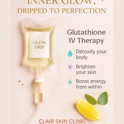 Inner glow, dripped to perfection. Our Glutathione IV Therapy detoxifies your body, brightens your skin, and boosts your energy from within for a complete wellness experience.