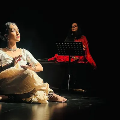 This photo captures the essence of 'Mandala', a deep artistic dialogue between my dance and Chandana Bala Kalyan's voice. It was an honor to create this piece under the direction of Leela Samson.