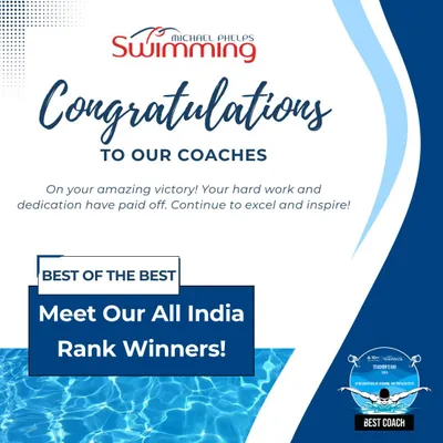 We are proud to celebrate the best of the best. This graphic congratulates our All-India Rank winning coaches, whose hard work, dedication, and expertise have paid off. They continue to excel and inspire the next generation of swimmers.