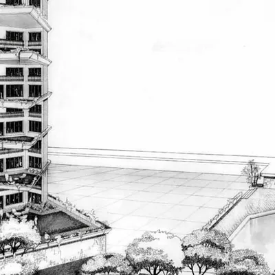 An early conceptual sketch exploring stacked housing. For us, a home is not a 'machine to live in' but a flow of spatial and human relationships.