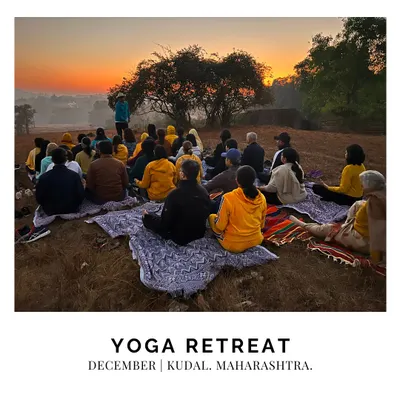 A group watches the sunrise during a morning meditation session at a yoga retreat in Kudal, Maharashtra. Starting the day this way connects us to the rhythms of nature and sets a peaceful tone.