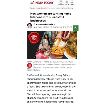 Seeing my home kitchen featured in India Today was a true "Sunday high" for me. I am incredibly grateful to the universe and to all my patrons for appreciating the food I cook with so much love.