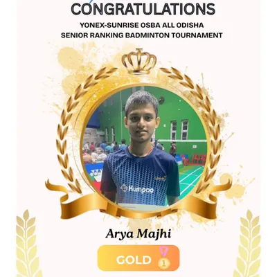 Congratulations to Arya Majhi for clinching the Gold Medal in Men's Singles at the YONEX-SUNRISE OSBA All Odisha Senior Ranking Badminton Tournament. A well-deserved victory.